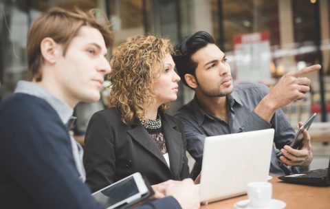 Multiracial business people working outdoor in town