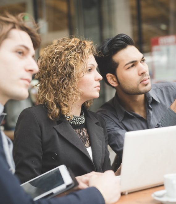 Multiracial business people working outdoor in town